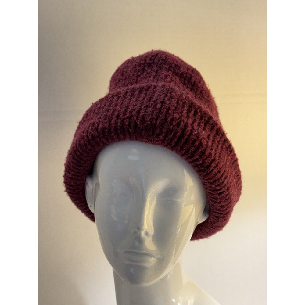 Harley of Scotland Red Wine Wool Beanie Cap Hat Cuffed RARE Unisex Lined Crown
